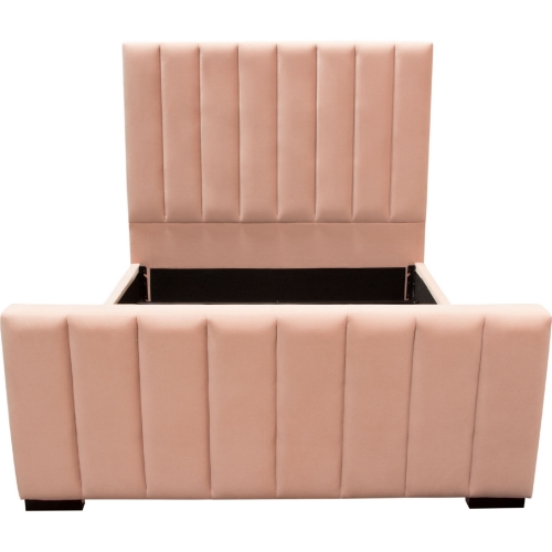 Venus King Bed in Vertical Channel Tufted Blush Pink Velvet