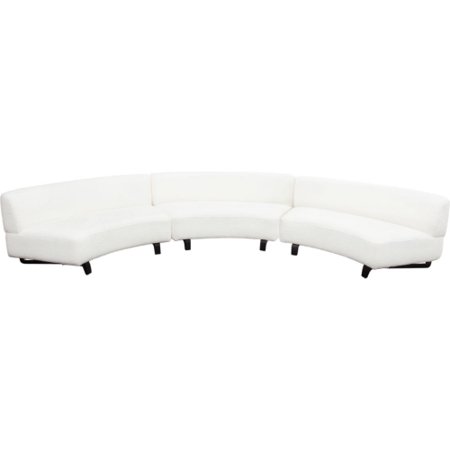 Vesper 3 Piece Curved Armless Sectional Sofa in White Faux Shearling & Black