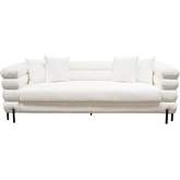 Vox Sofa in Channel Tufted White Faux Shearling & Black Metal