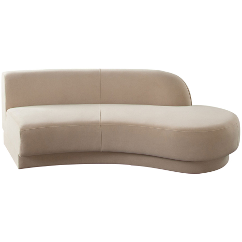 Zelda Right Facing Curved Chaise in Light Camel Performance Velvet