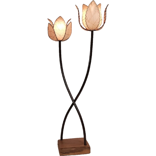 Twin Lotus Large Floor Lamp in Natural Cocoa Leaves & Metal