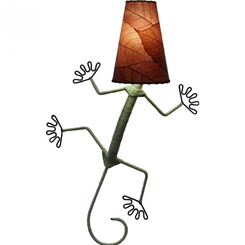 Gecko Wall Sconce w/ Burgundy Banyan Leaf Shade