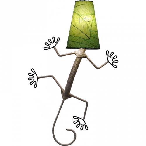 Gecko Wall Sconce w/ Green Banyan Leaf Shade