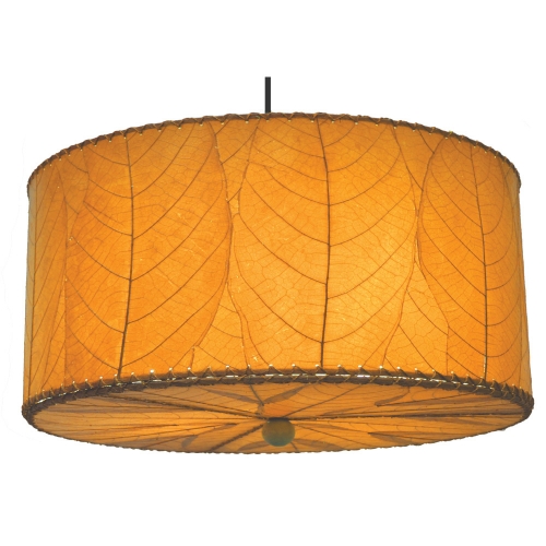 Drum Ceiling Pendant Light in Orange Cocoa Leaves w/ Floral Diffuser