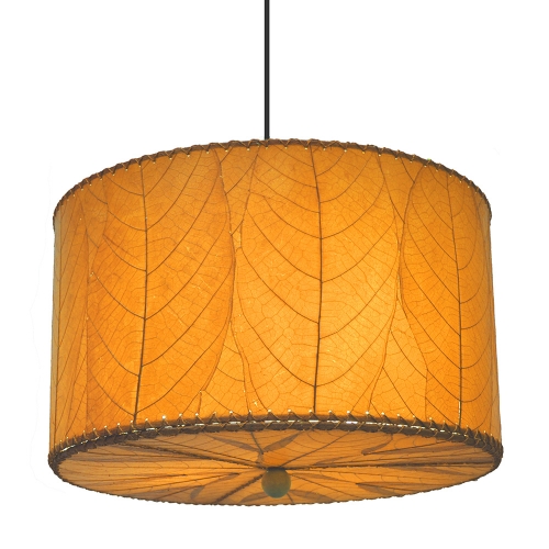 Drum Ceiling Pendant Light in Orange Cocoa Leaves w/ Floral Diffuser (Small)