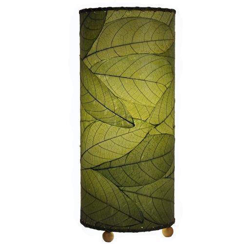 Cocoa Leaf Cylinder Table Lamp in Green & Wrought Iron