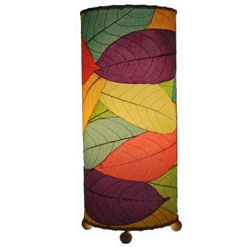 Cocoa Leaf Cylinder Table Lamp in Multi & Wrought Iron