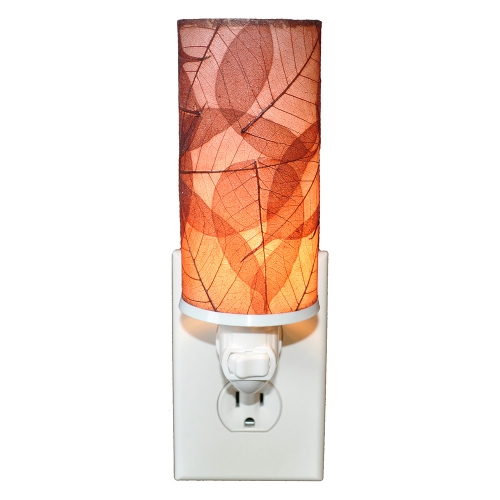 Cylinder Nightlight in Burgundy Banyan Leaves
