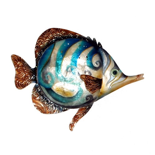 Blue Swirl Fish Metal Wall Decor