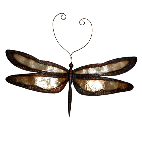 Earthtoned Dragonfly with Brown Border Metal Wall Art