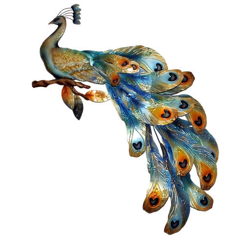 Peacock Seated Metal Wall Decor