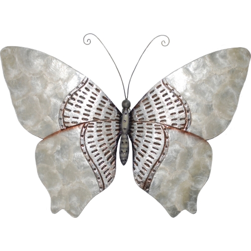 Butterfly Wall Decor in Silver w/ Rust Dashes