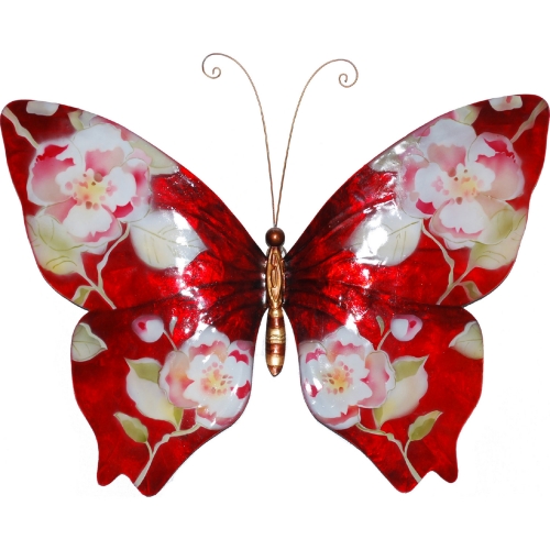 Butterfly Wall Decor in Red w/ Flowers