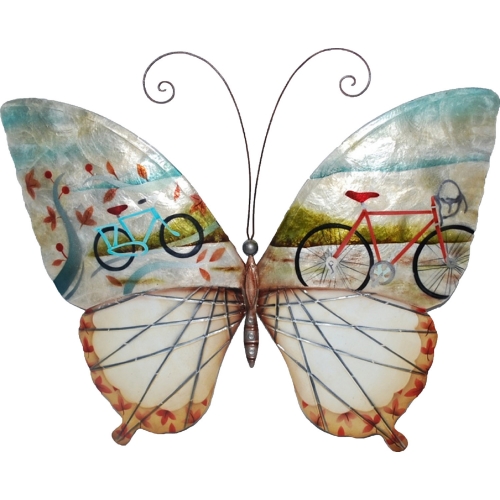 Butterfly Wall Decor w/ Multicolor Bicycle Print Capiz Shell