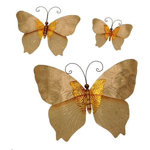 Butterflies White & Gold Metal Wall Decor (Set of 3)