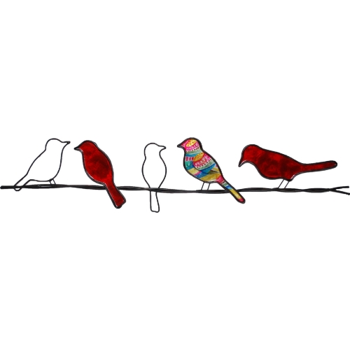 Birds on a Wire Wall Decor in Red Capiz & Metal