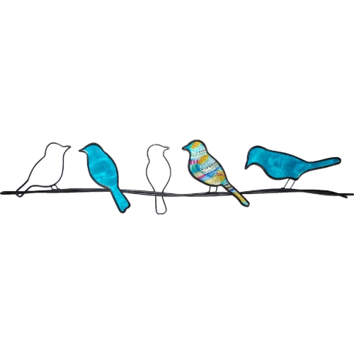 Birds on a Wire Wall Decor in Sea Blue Capiz & Metal