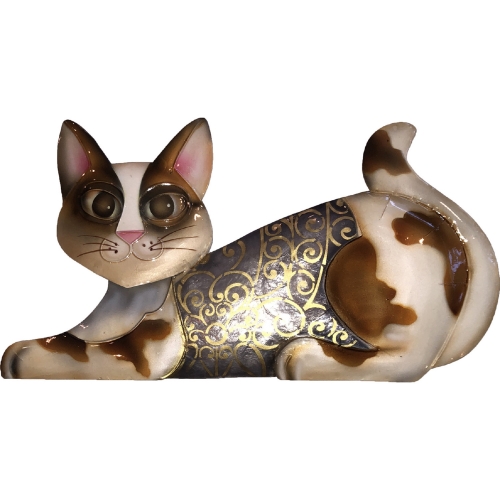 Cat Lying Down Wall Decor in Multicolor Capiz & Metal