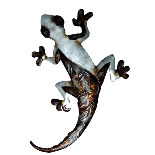 Wall Gecko in Pearl & Tan Metal Wall Decor