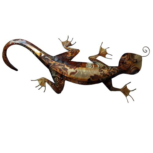 Wall Gecko in Brown Metal Wall Decor