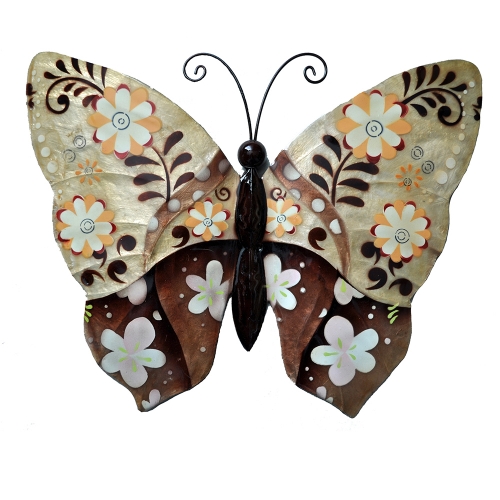 Wall Butterfly Metal Wall Decor in Brown Flower