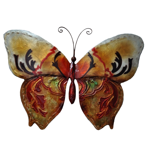 Wall Butterfly Metal Wall Decor in Gold & Red