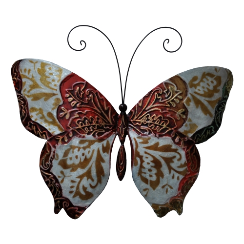 Wall Butterfly Metal Wall Decor in Pearl & Red