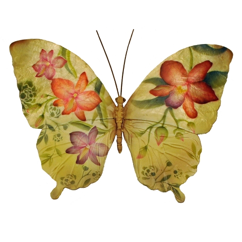 Butterfly Purple & Red Flowers Metal Wall Decor