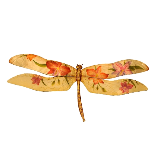 Dragonfly Metal Wall Art in Purple & Red Flowers