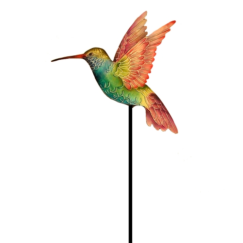 Garden Stake Rainbow Hummingbird in Multicolor Metal