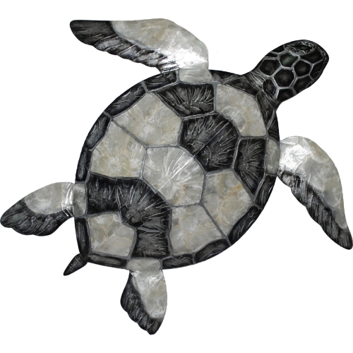 Sea Turtle Wall Decor in Pewter Checkered Capiz & Metal