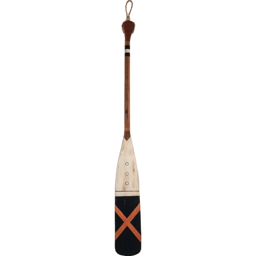 60" Oar Wall Decor in Orange Cross Painted Wood & Rope