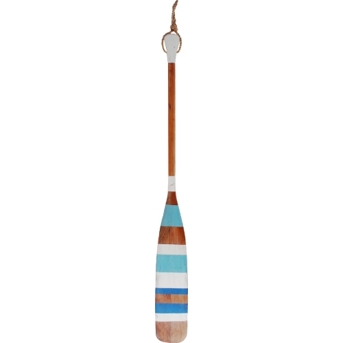 60" Oar Wall Decor in Vintage Aqua Stripes Painted Wood & Rope