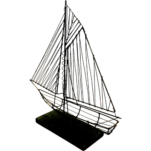 Wire Sailboat Sculpture on Black Wood Base