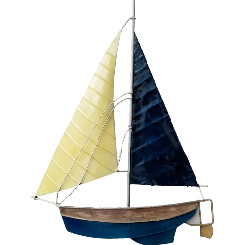 Sailboat Wall Decor in White & Blue Capiz & Distressed Metal