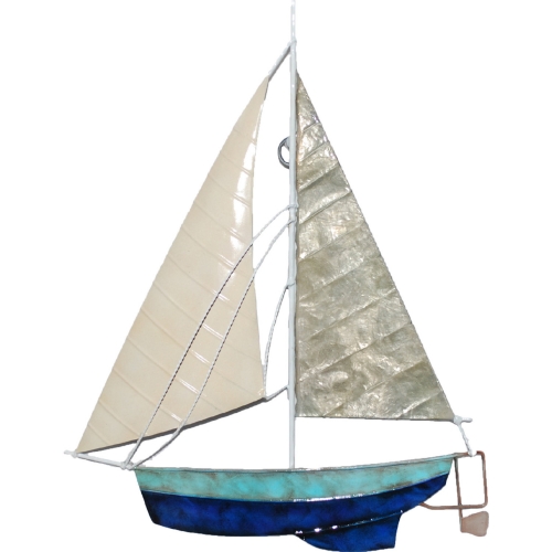 Sailboat Wall Decor in Tan & Gray Capiz & Distressed Metal