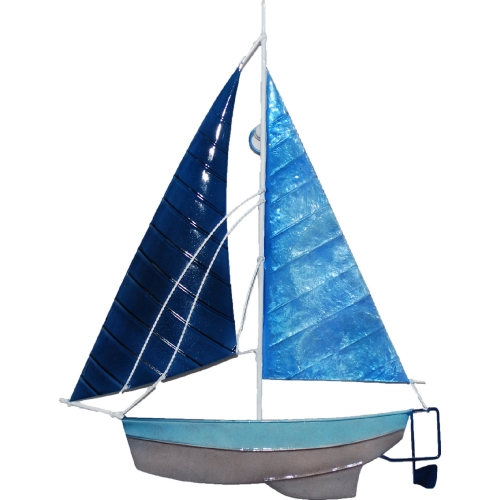 Sailboat Wall Decor in Blue Capiz & Distressed Metal