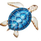 Large Sea Turtle Wall Decor in Blue Metal & Capiz Shell