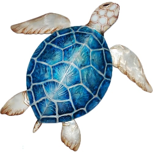 Sea Turtle Small Wall Decor in Blue Metal & Capiz Shell