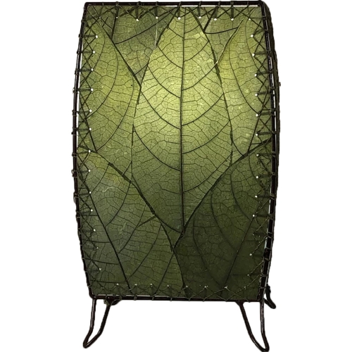 Outdoor Indoor Cube Table Lamp in Green Cocoa Leaf