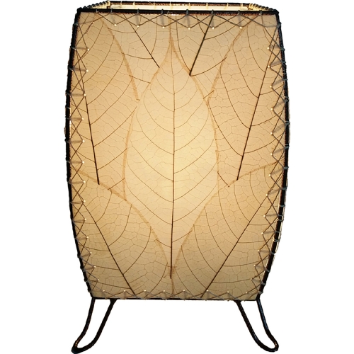 Outdoor Indoor Cube Table Lamp in Natural Cocoa Leaf