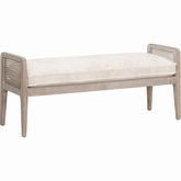 Leone Bench in LiveSmart Linen, Natural Gray Oak & Cane 6698.LGLIN/NG