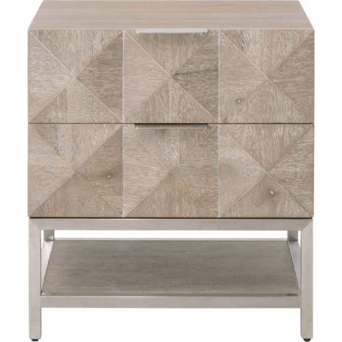 Atlas 2 Drawer Nightstand in Sandblasted Gray Acacia & Brushed Stainless