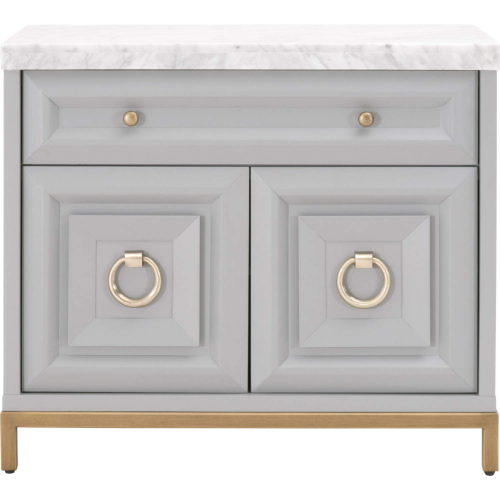 Azure Media Chest in Gray, White Carrera Marble & Gold