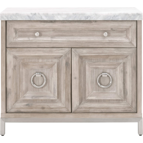 Azure Media Chest in Gray Wood, White Carrera Marble & Steel