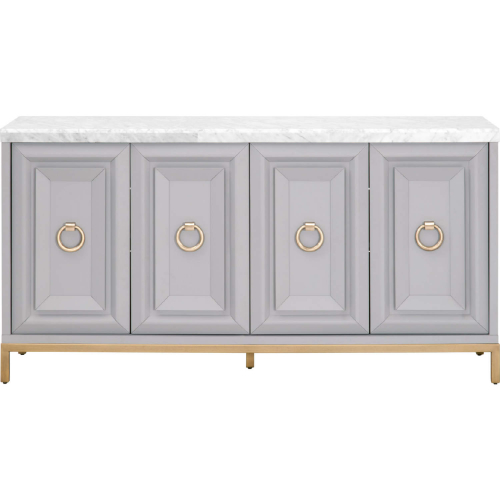 Azure Media Sideboard in Gray, White Carrera Marble & Gold