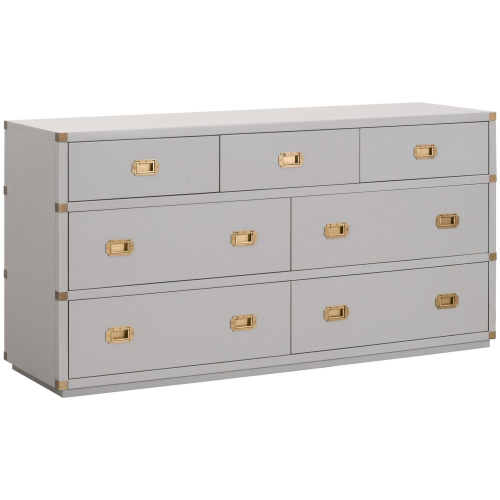 Bradley 7 Drawer Double Dresser in Dove Gray Wood & Brushed Gold 6132.DGR/BGLD