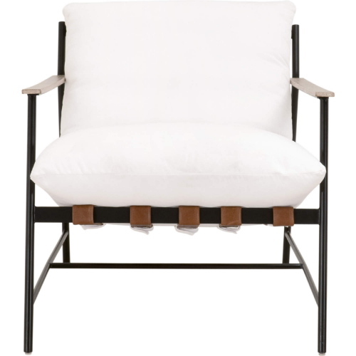 Brando Club Chair in Pearl Fabric, Chestnut Leather, Oak & Metal