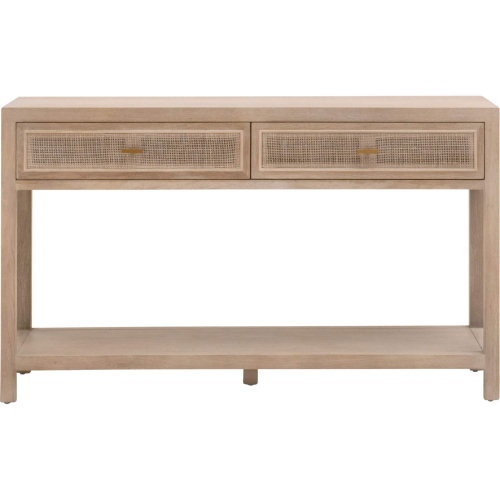 Cane 2 Drawer Entry Console Table in Smoke Gray Oak & Cane