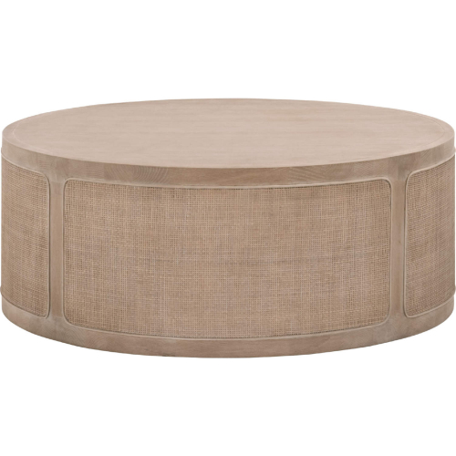 Cane Round Coffee Table in Smoke Gray Reclaimed Oak & Cane